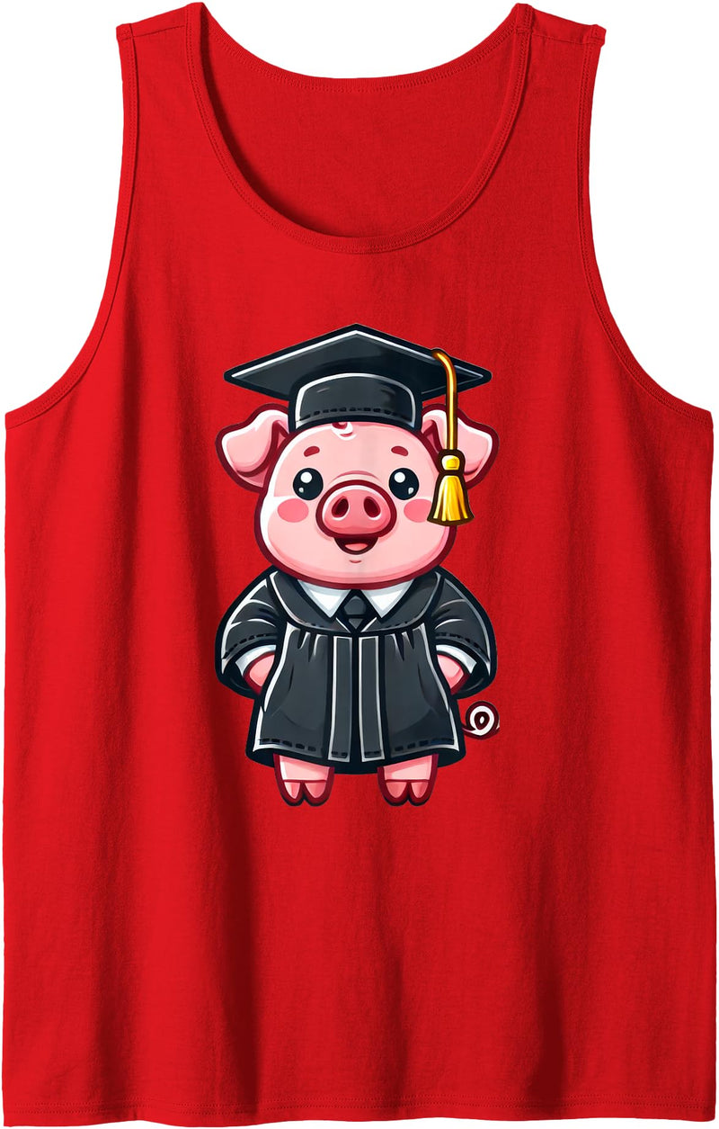 Kawaii Pig Graduation Apparel Cute Pig Graduation Tank Top - Red