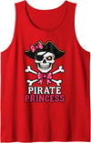 Princess Pirate Apparel Pirate Princess Skull Crossbones Cute Bow Halloween Party Tank Top - Red