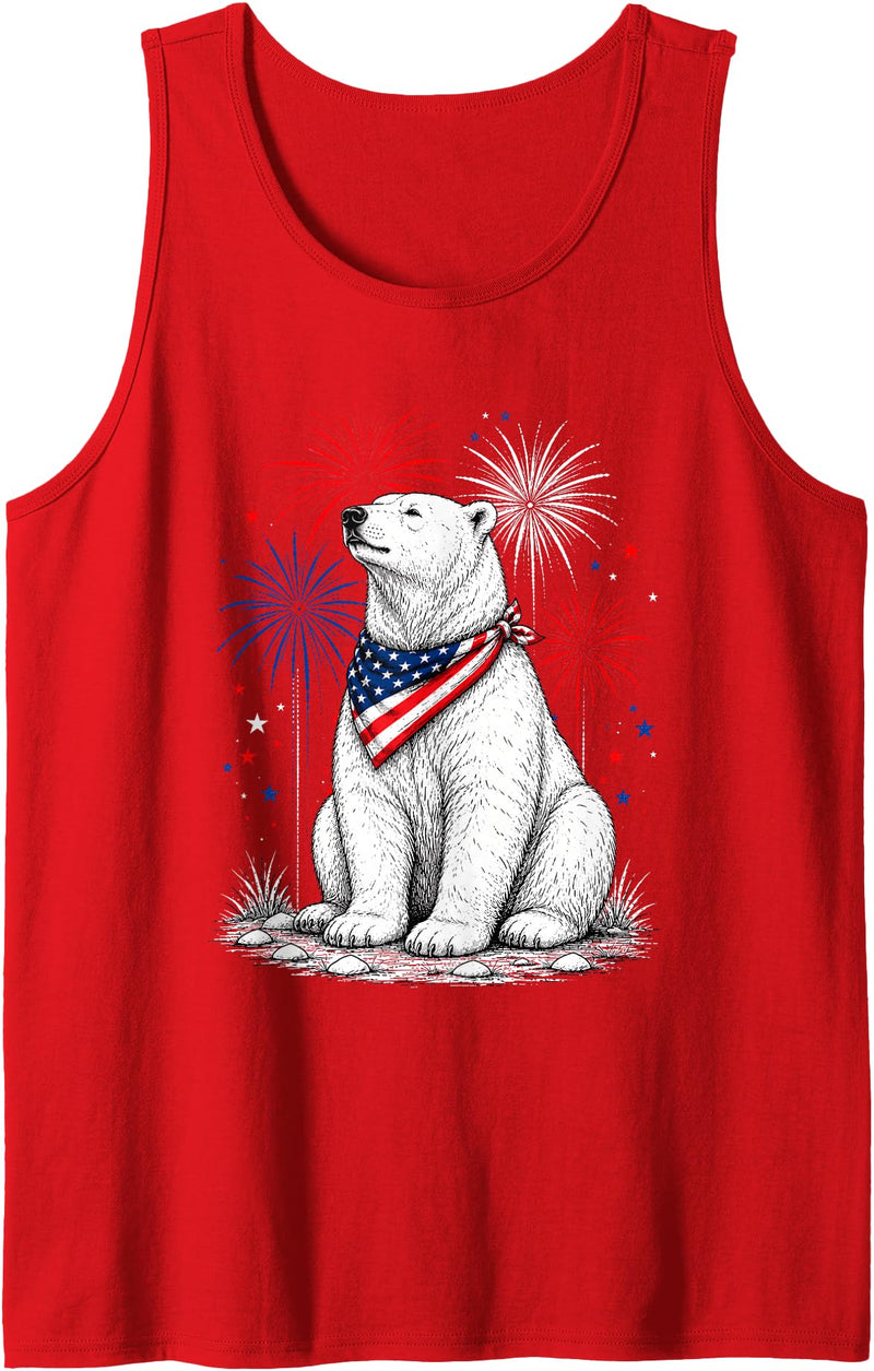 Polar Bear America's 250th 4th of July Outfit Polar Bear America's 250th Patriotic Fireworks Animal Lovers Tank Top - Red