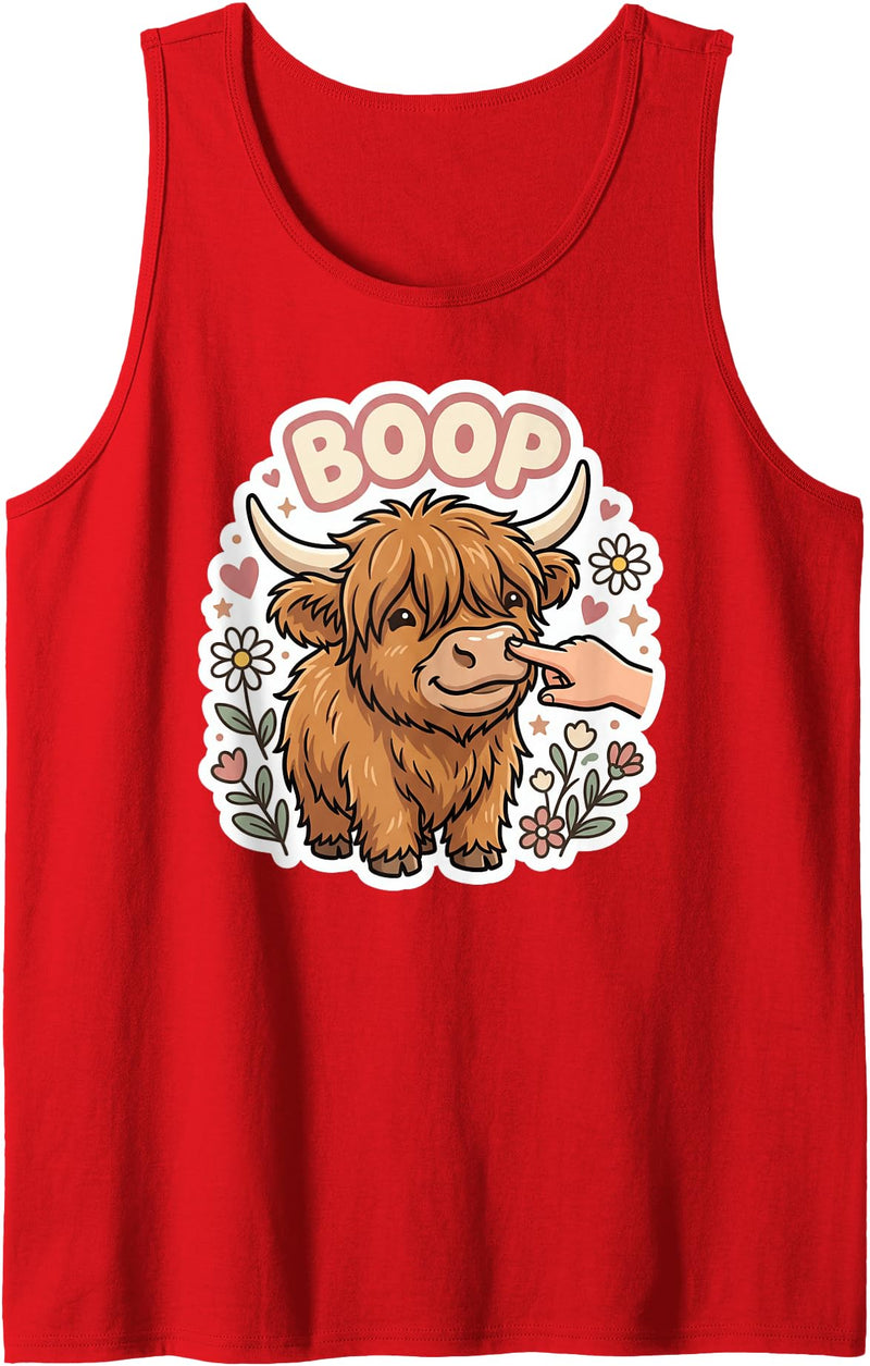 Boop Club Co Boop Highland Cow Nose Cute Farm Animal Floral Humor Tank Top - Red