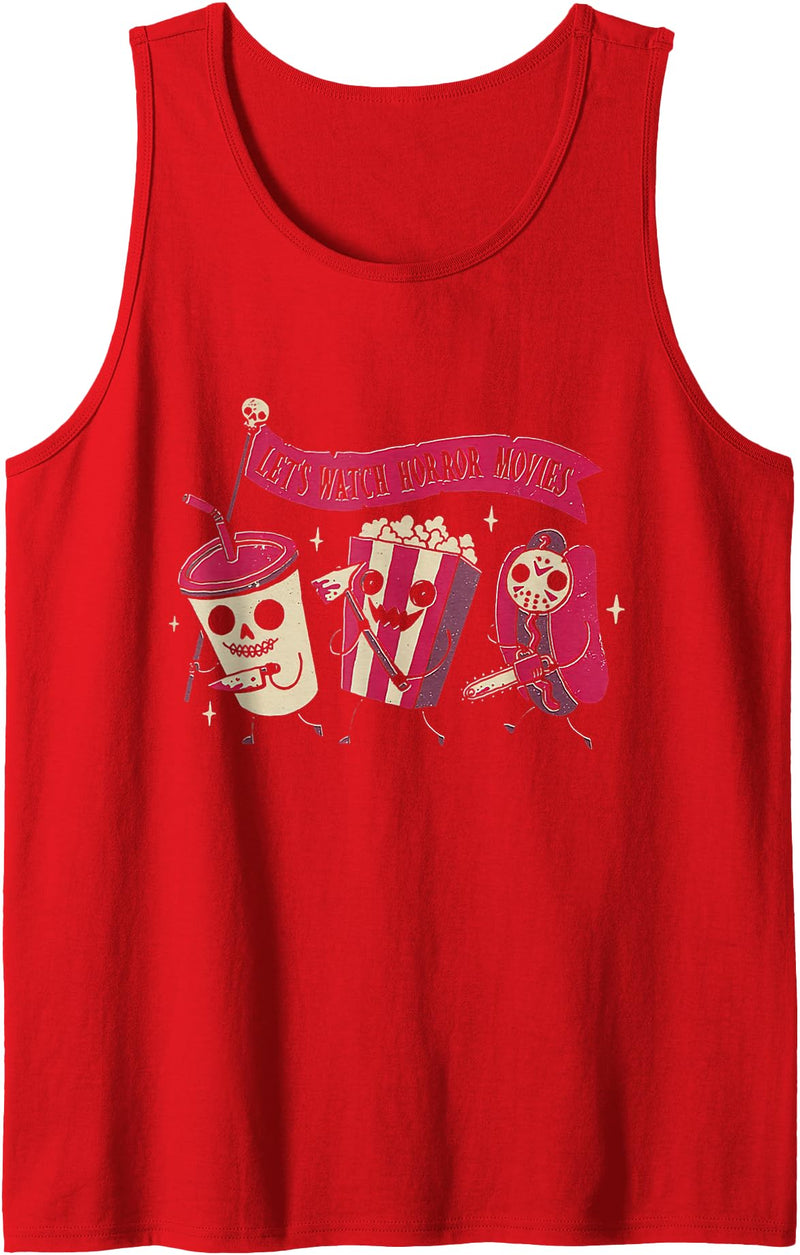 Halloween shirt Let's Watch Horror Movies Funny Halloween Costume Tank Top - Red