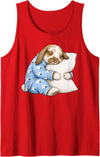 Holland Lop Rabbit Sleeping in Cute Pajamas Sleep Tank Top in Red