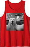 Retro Polar Bear Selfie with UFOs Meme Polar Bear Selfie with UFO Alien Funny Tank Top - Red