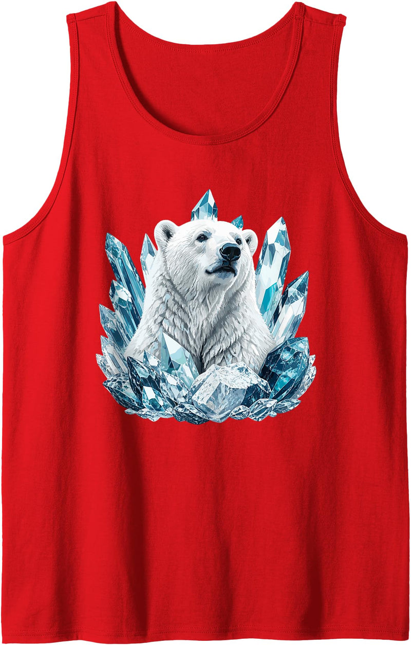 Arctic Polar Bear Crystal Ice Wildlife Ice King Polar Bear with Blue Crystal Peaks Tank Top - Red