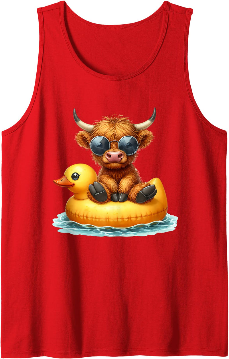 Love highland cows heifers Cute Highland Cow Duck Pool Float Summer Vibes Swimming Tank Top - Red