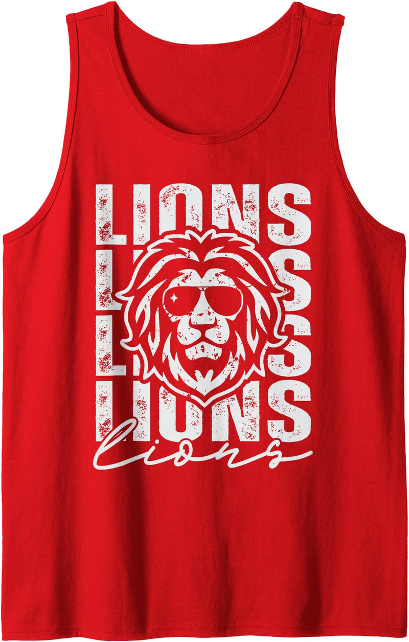 Back to School Lion Spirit Lunch Lady Zoo Day Kids Vintage Lions School Mascot Game Day Men Teacher Boy Women Tank Top - Red