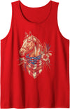 American Flag Horse Tshirt Women Girl Men Rodeo American Flag Horse Riding Tshirt Women Country Patriot USA Tank Top - Red