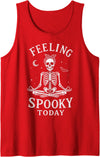 Funny Halloween Designs by FunWearVM Feeling Spooky Today Skeleton Yoga Lotus Pose Halloween Tank Top - Red