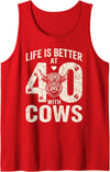 Funny 40th Birthday Cow Lover Famer Men Women Tees Life is Better at 40 with Highland Cows Funny 40th Birthday Tank Top - Red