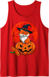 Funny Halloween, Pumpkin, Cute Fox Witch Cute Fox Witch Halloween Pumpkin Moon, Funny Fox Halloween Tank Top - Red