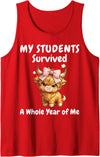 Funny Highland Cow Teacher Cute Coquette Bow My Students Survived A Whole Year of Me Teacher Highland Cow Tank Top - Red