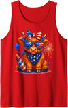 Cute Coquette Highland Cow 4th Of July Patriotic 4th Of July Highland Cow Coquette Firework USA American Farm Tank Top - Red
