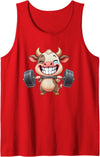 Cute Gym Cow Weightlifting Animal Workout Funny Cow Lifting Barbell Strength Workout Fitness Tank Top - Red