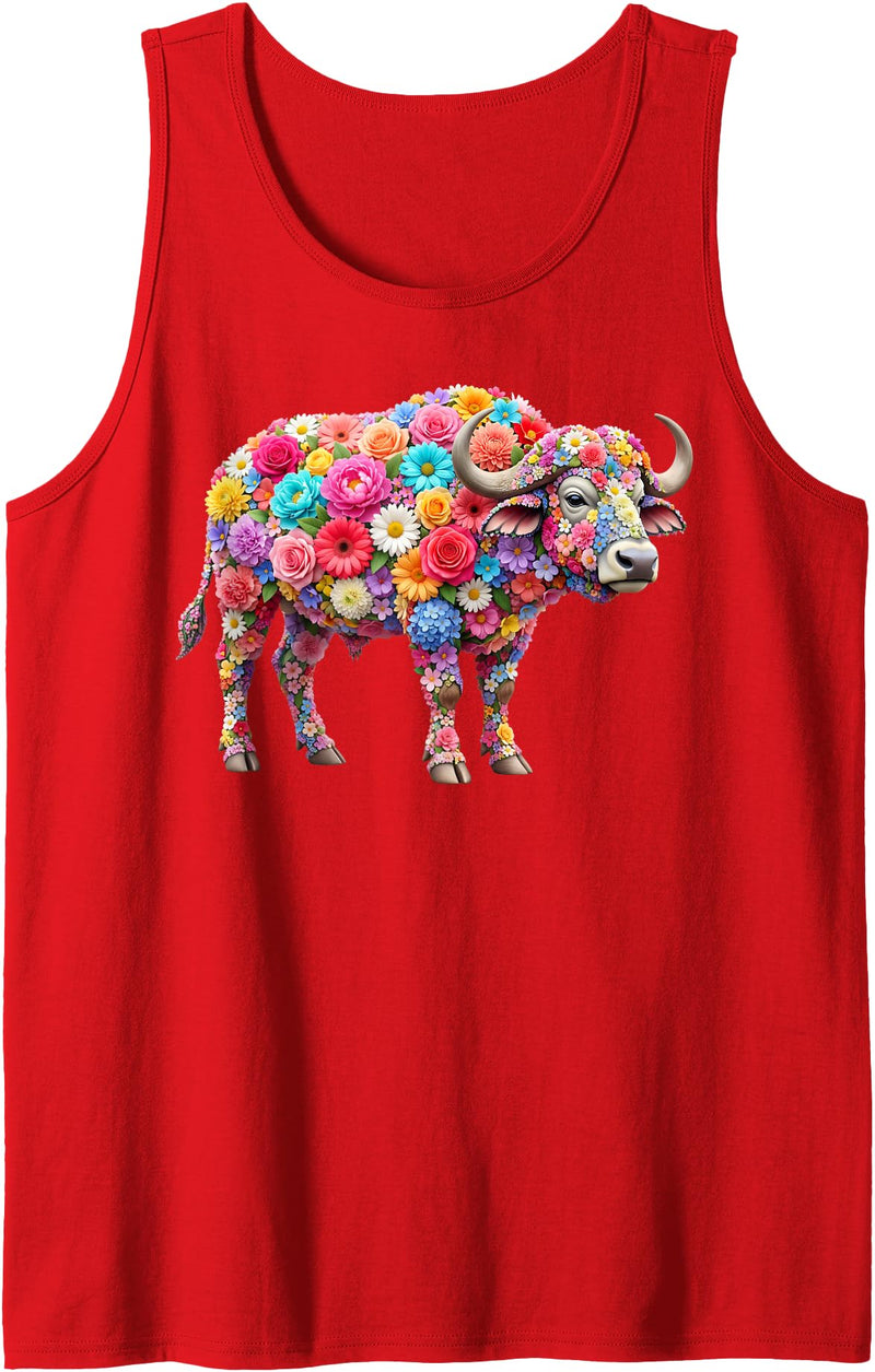 Buffalo lover for Women Men Kids Cute Flower Buffalo on Summer Floral Buffalo Tank Top - Red