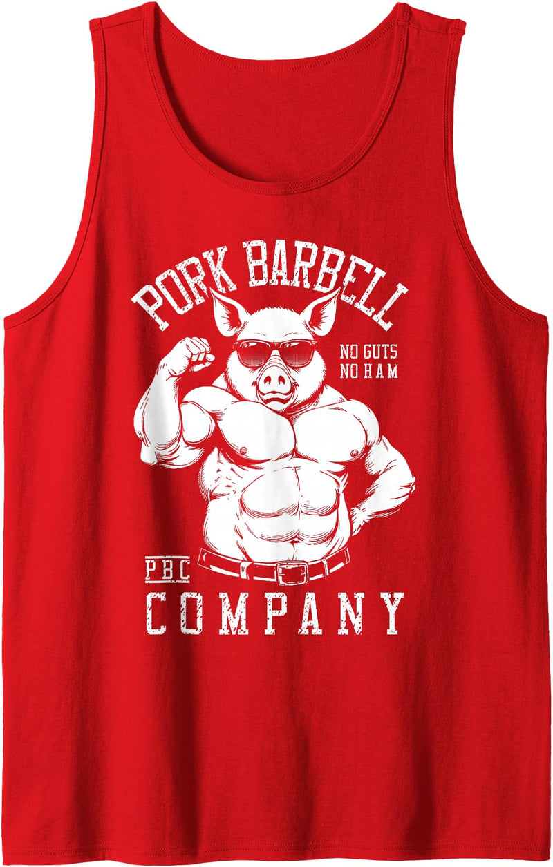 Grandio Design Sports Training And Fitness Pork Barbell Company Funny Gym Buff Pig Bodybuilding Fitness Tank Top - Red
