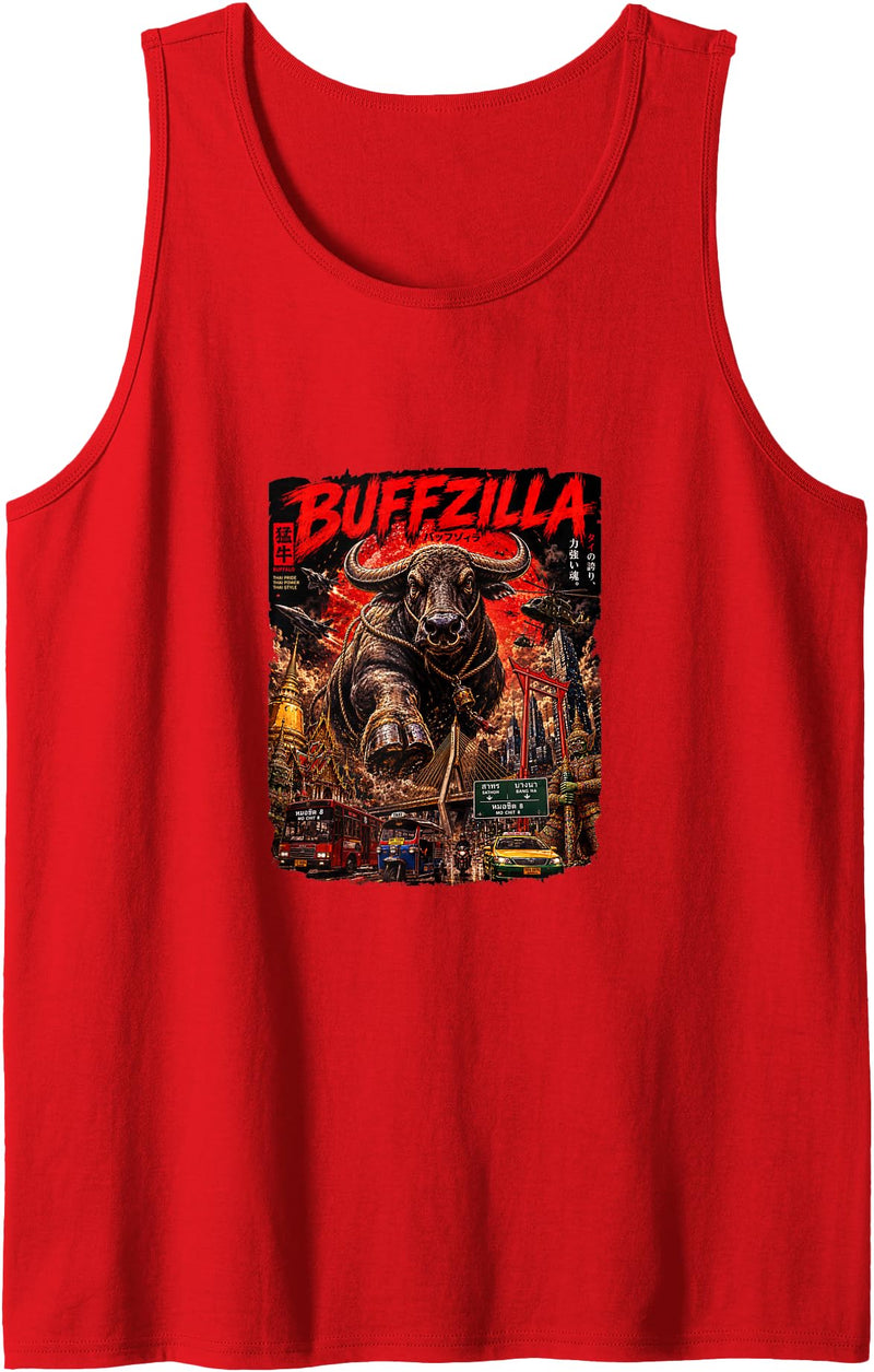 CUTE & TEES Cute Buffalo Buffzilla for Thai Buffal Moms Dads Pet Lovers Tank Top - Red