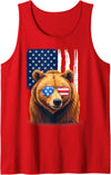 Patriotic USA Flag Grizzly Bear 4th of July Co. Grizzly Bear US America Flag Men Women 4th of July Patriotic Tank Top - Red