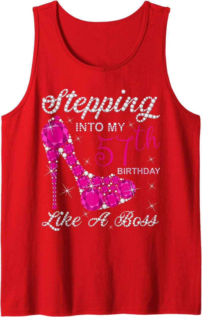 Awesome Age Perfect Gift Gift Girls,Queens,Stepping Into My 57th Birthday Like A boss Tank Top - Red