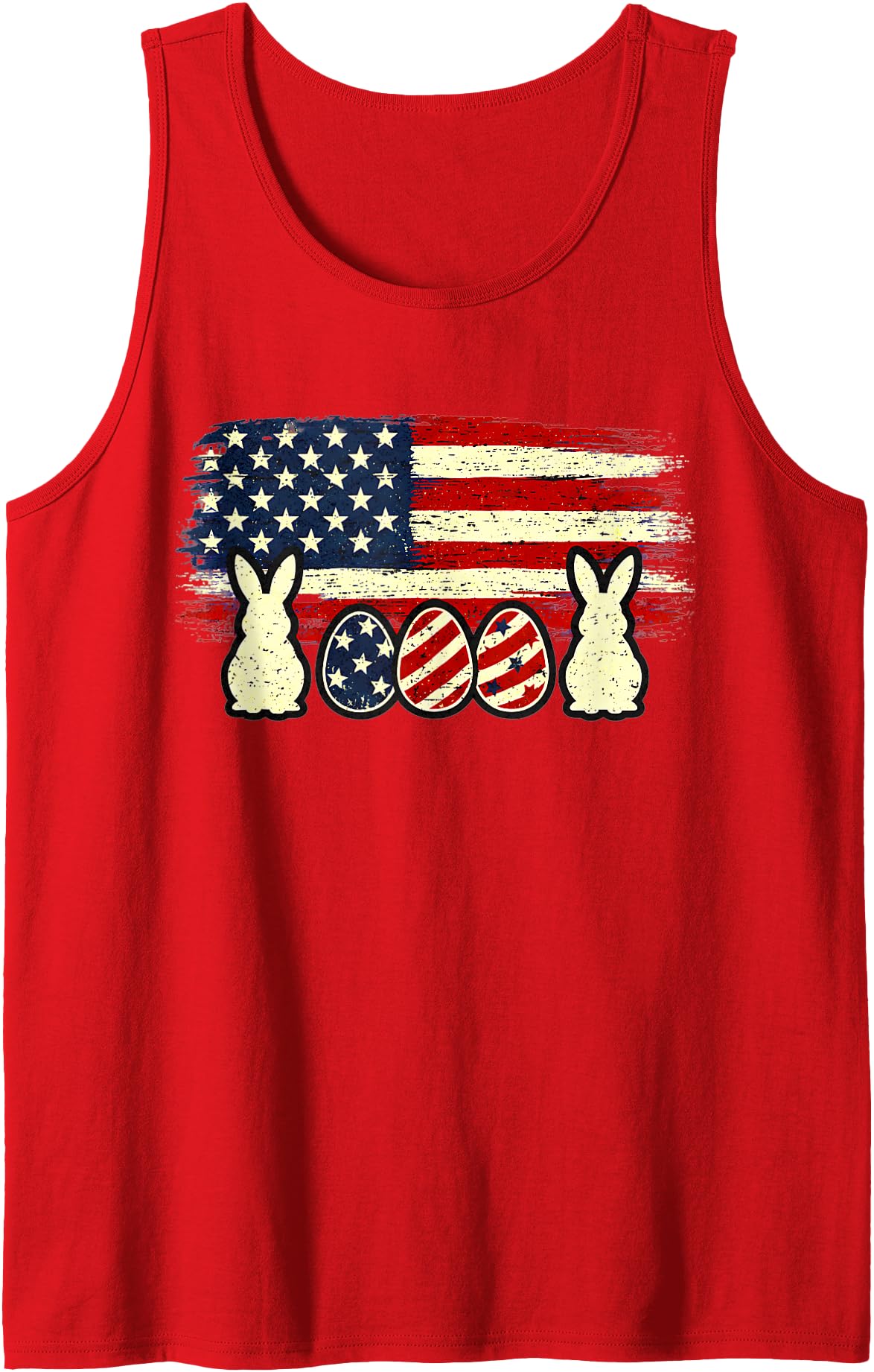 Easter Egg Bunny American Flag Patriotic USA Men Women Tank Top in Red