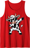 Cool Dab Calf Cow Print Idea for Adult and Kids Cute Dabbing Cow Clothes Men Toddler Boys Farm Animal Kids Tank Top - Red