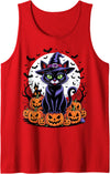 Halloween Cute Ghost Pumpkin Cat Shirt Men Women Vintage Black Cat Halloween Spooky Pumpkins Apparel for Kids Tank Top - Red
