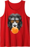 Bubble Gum Animals Lions Face Kids, Women, Men Orange Bubble Gum Lion Stripe Sunglasses Lion Head Tank Top - Red