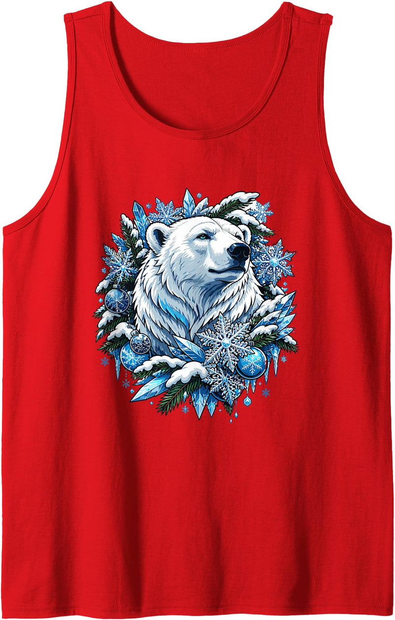 Arctic Polar Bear Winter Snowflakes Christmas Polar Bear Wreath Ice Crystals Tank Top - Red