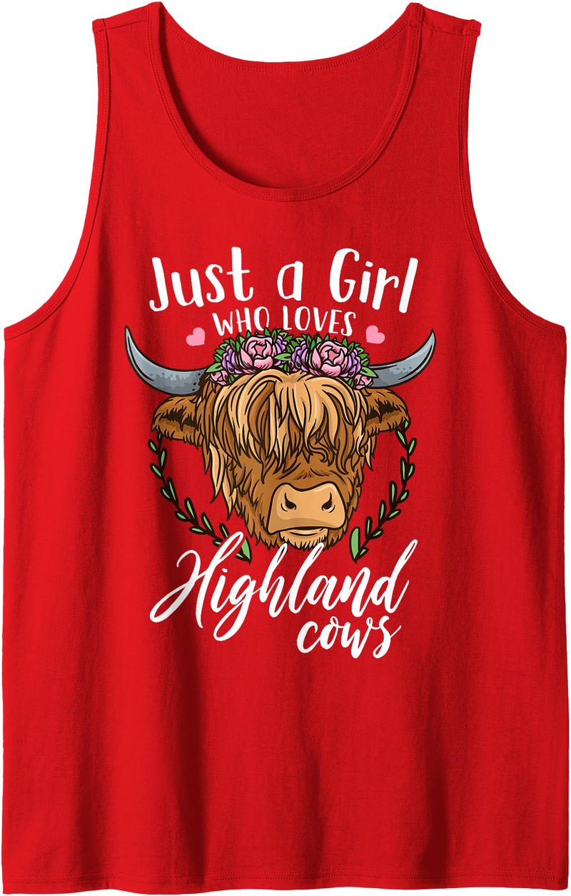 Scottish Highland Cow Lovers Scottish Highland Cow Just a Girl Who Loves Highland Cows Tank Top - Red