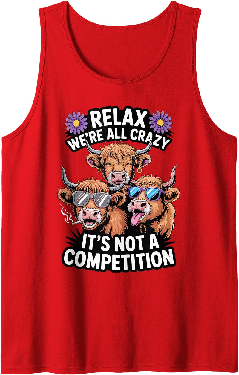 Ranch Folks Country Humor Funny Crazy Highland Cow Humor Design Tank Top - Red