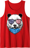 Blinkies Patriotic Fourth of July Panda American Flag July 4th Panda Bear Tank Top - Red