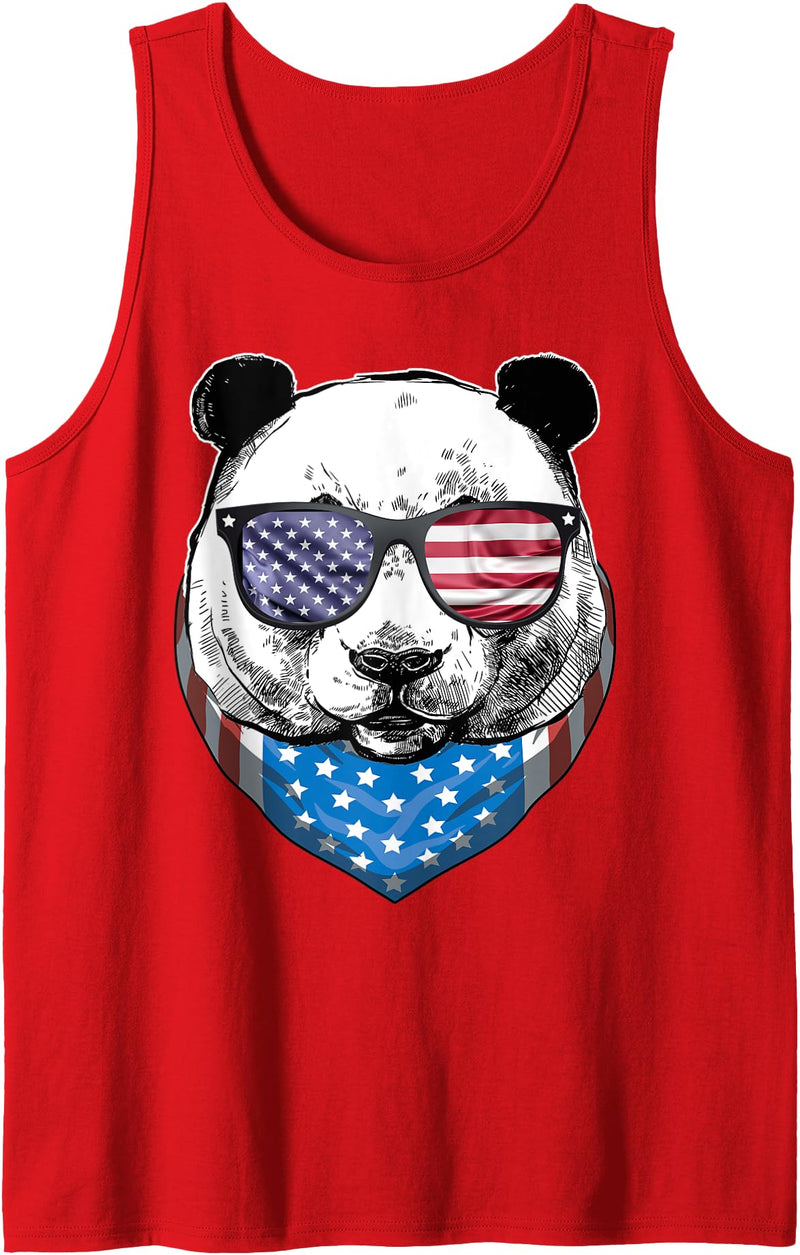 Blinkies Patriotic Fourth of July Panda American Flag July 4th Panda Bear Tank Top - Red
