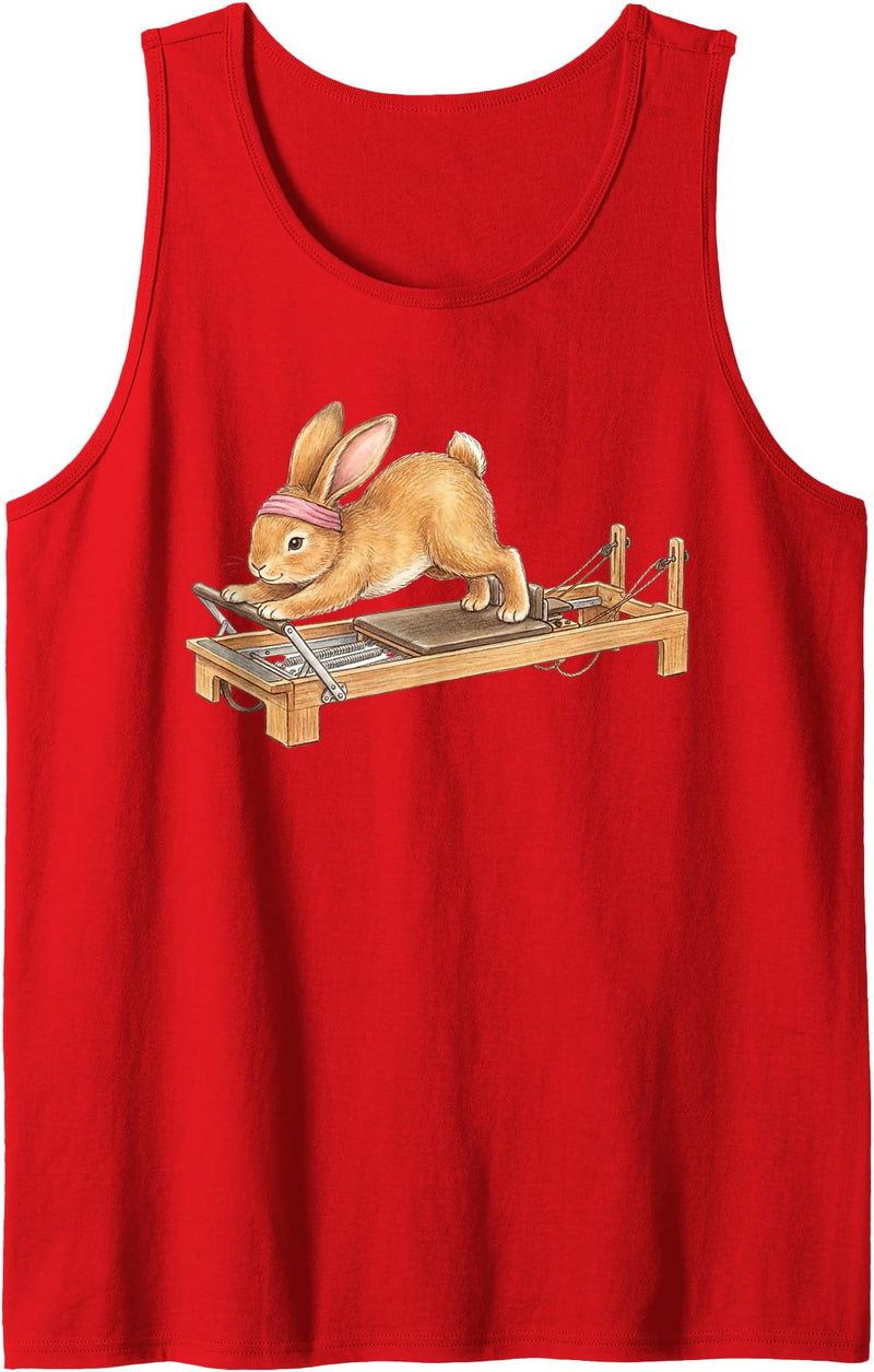 Cute Bunny Doing Reformer Pilates Machine Easter Pilates Tank Top in Red