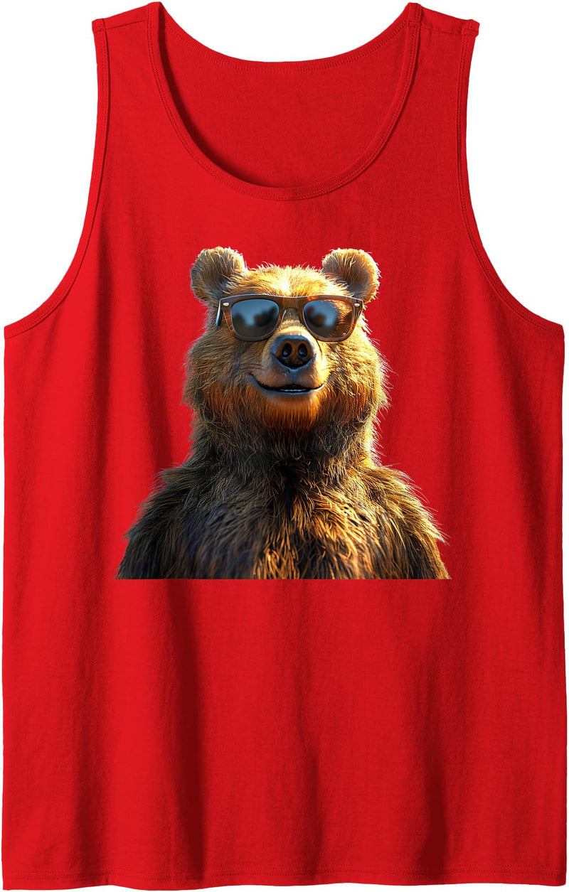Funny Brown Bears for Grizzly Bear Lovers Brown Bear with Sunglasses Grizzly Bears Wild Brown Bear Tank Top - Red