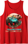 National Parks Vintage-Look & Travel Forest Design Yellowstone National Park Alaska Grizzly Bears Hike Tank Top - Red
