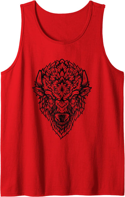 Cow Vintage Retro Bison Head Simple American Buffalo Tank Top