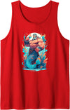 Gay Pride Merman Bear Muscle Daddy Hunk Mermaid Merdaddy Security Merman Daddy Fish Father's Day Mermaid Men Tank Top - Red