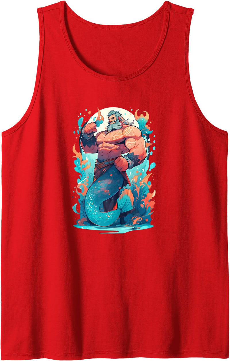 Gay Pride Merman Bear Muscle Daddy Hunk Mermaid Merdaddy Security Merman Daddy Fish Father's Day Mermaid Men Tank Top - Red