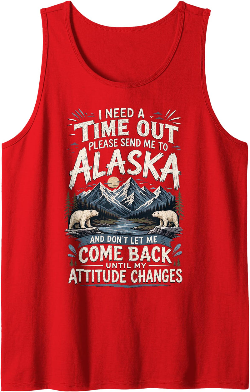 Alaskan Wilderness Enthusiasts Adventure Awaits with Polar Bears and Mountains Tank Top - Red