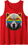 Gay Daddy Bear Funny LGBT Gay Pride LGBTQIA Gifts Mens Gay Bear LGBTQ Rainbow Sunglasses Pride Flag Daddy Bear Tank Top - Red