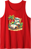 Tropical Polar Bear Summer Beach Vibes Relaxed Polar Bear Hawaiian Shirt Summer Beach Tank Top - Red