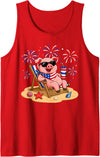 Pig Patriotic Happy Beach Paws Co 4th of July Pig Happy Beach Patriotic Animal Lovers Tank Top - Red