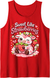 Sweet Like Strawberries Cute Cow Kawaii Fruit Tank Top - Red