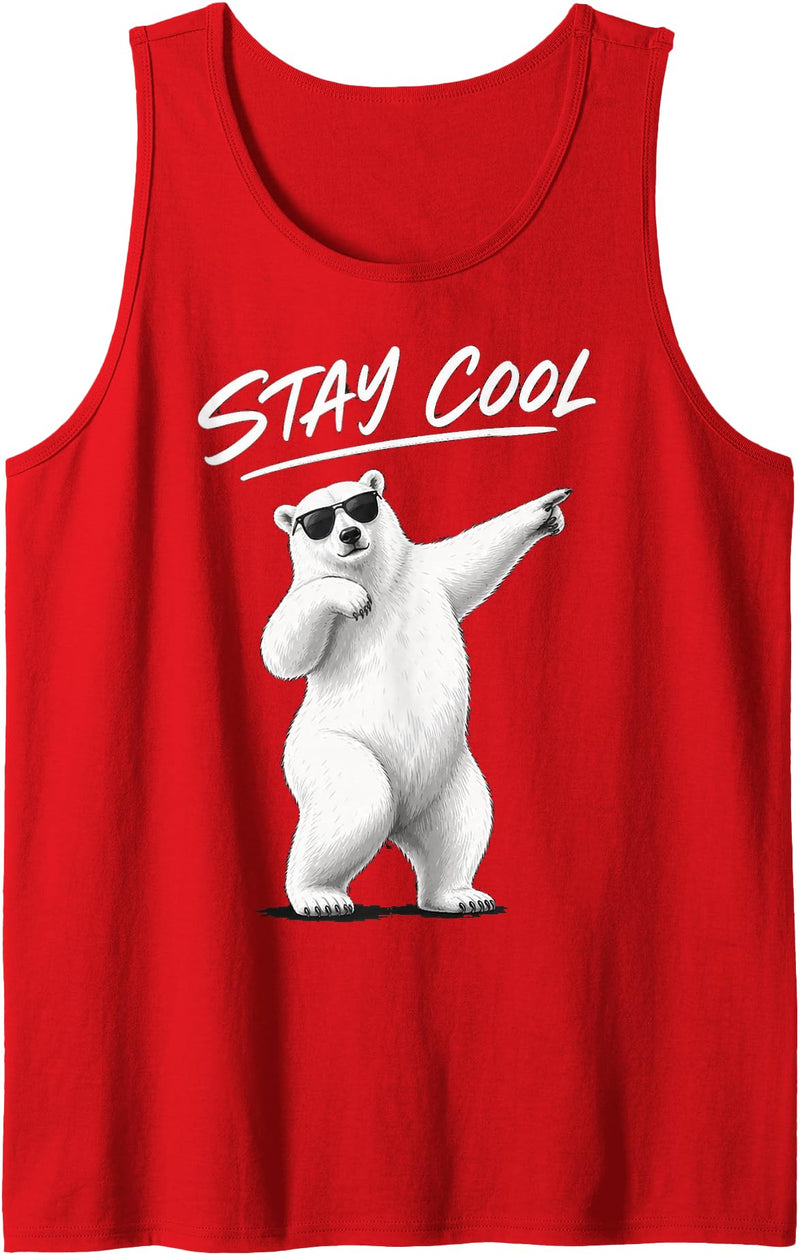 Polar Bear Enthusiast Apparel Polar Bear Wearing Sunglasses with Stay Cool Quote Tank Top - Red