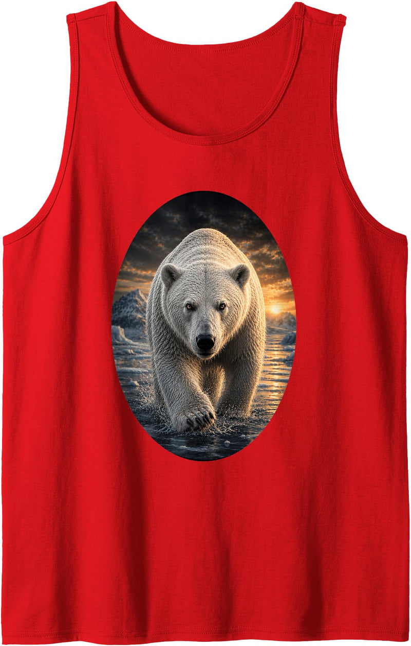 Untamed Horizon Collection Polar Bear Arctic Wildlife Sunset Nature Polar Bear Lover Tank Top - Red