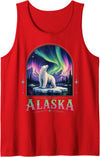 Polar Bear Art Lovers Polar Bear Under Aurora Borealis Tank Top - Red
