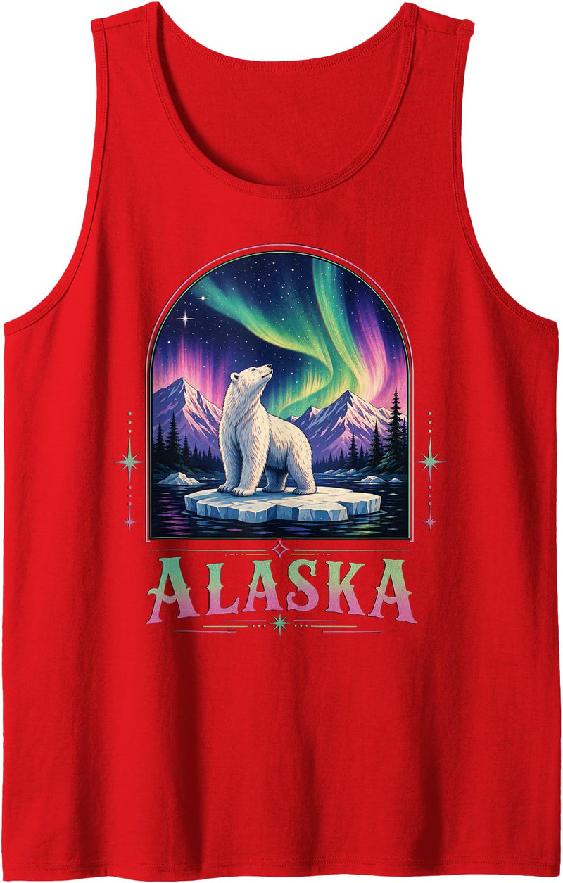 Polar Bear Art Lovers Polar Bear Under Aurora Borealis Tank Top - Red