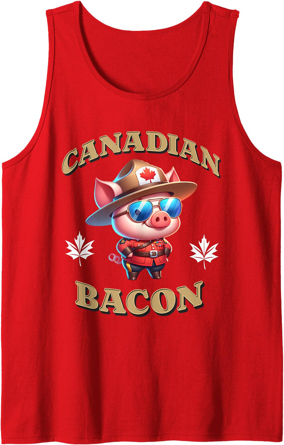 Funny Canada Pig Mountie Costume Party Canadian Bacon Pig Funny Canada Royal Mountie Police Officer Tank Top - As Pictured