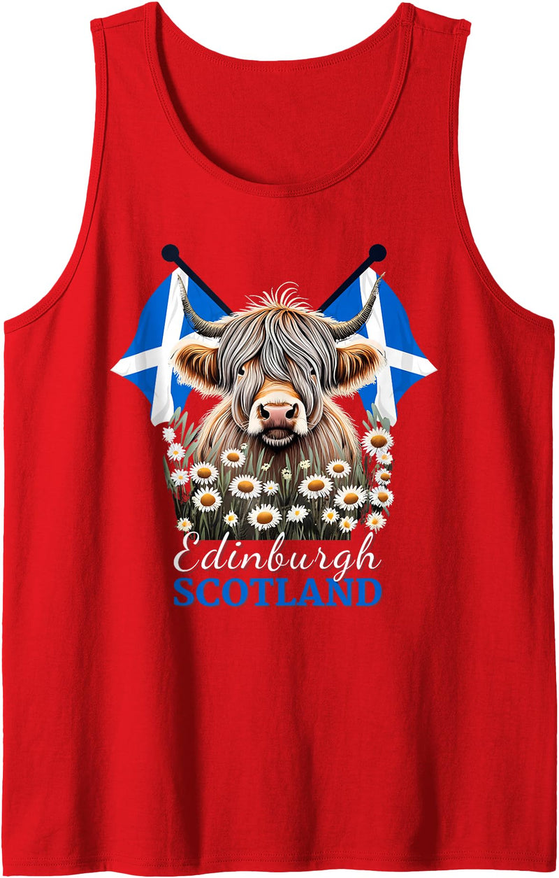 Highland Cow Designs Matching Family Mom Dad Kids Edinburgh Scotland Highland Cow Scottish Ancestry Vacation Tank Top - Red