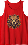 Wild Grizzly Bear Fire Mountain Nature Fiery Grizzly Bear Head Flames Wilderness Tank Top - Red