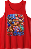 Patriotic Highland Cow Fourth of July USA Flag 1776 2026 America 250th Anniversary Highland Cow 4th of July Tank Top - Red